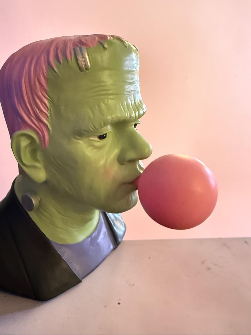 Frankenstein Bust Bubble Gum Decor - Green and Pink Home Accent